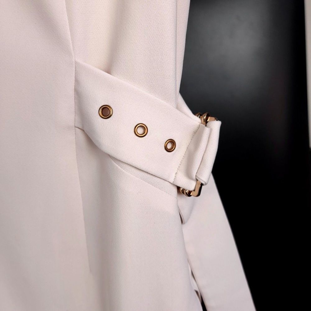 Havva Military Tailored Asymmetric Pleated Sheath Dress Cream Gold Minimal Small — image 3 of 8